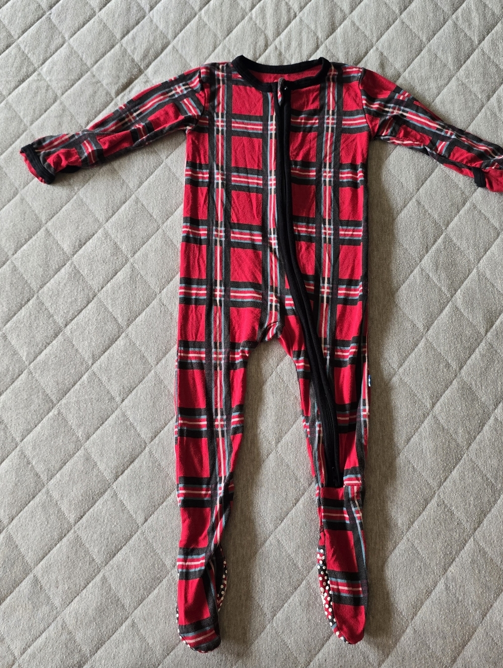 KicKee Pants Infant Zip Footie Pajamas Size 6-9 months Red plaid